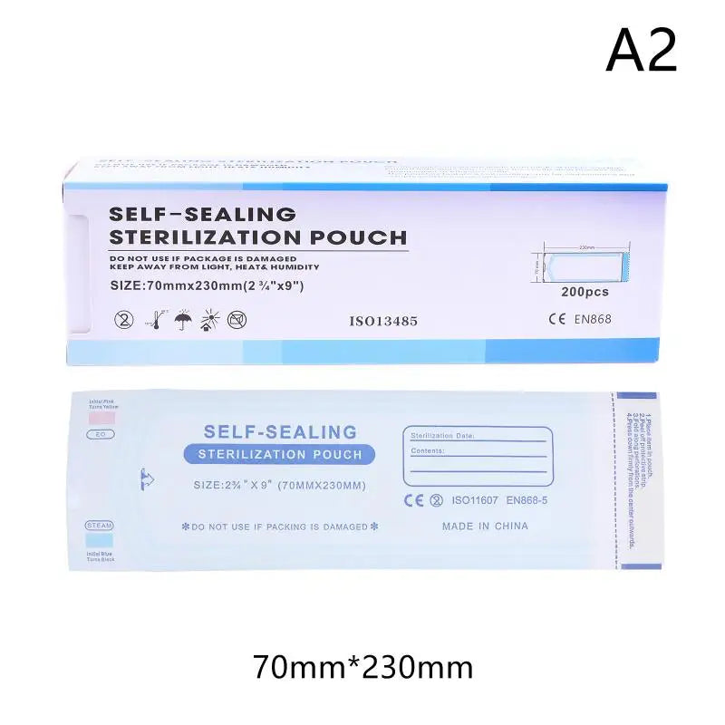 200PCS Self-Sealing Sterilizer Pouches Bags 4 Size Disposable Nail Art Disinfection Bag Tattoo Nail Dental Tool Storage Bag