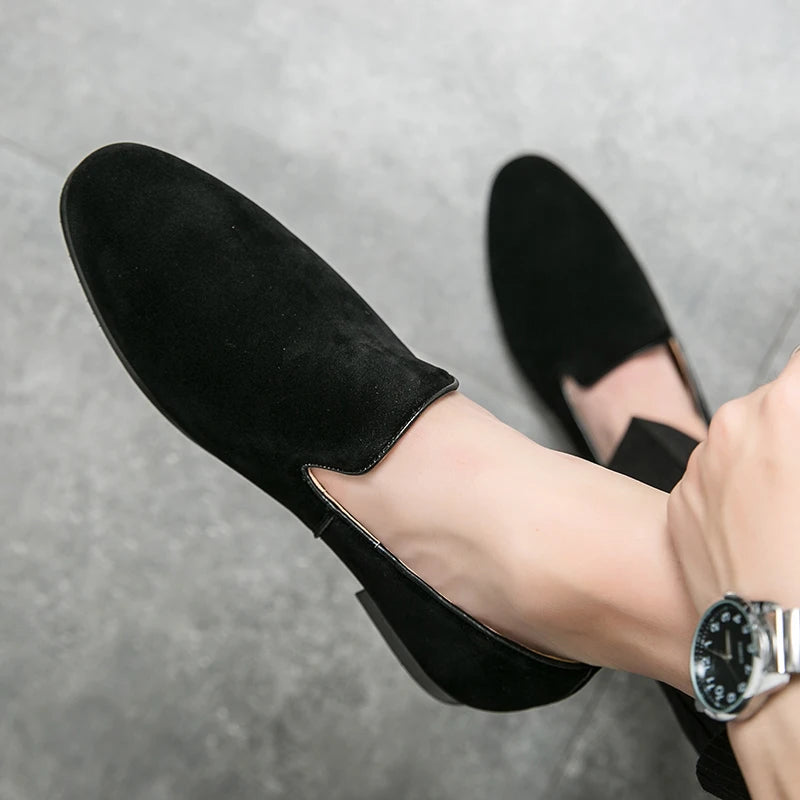 Fashion Classic Men Suede Shoes Male Pointed Brown Black Slip On Loafers Wedding Dress Homecoming Formal Footwear Zapatos Hombre