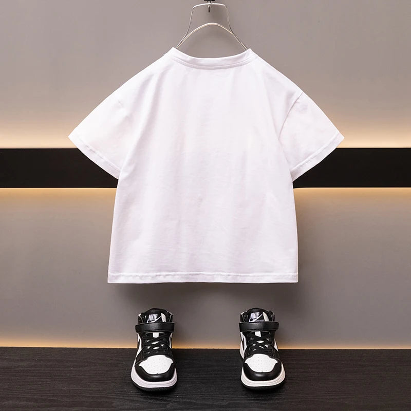 Boys Cotton T-shirt Cartoon Graffiti Bear Printed Girls Tees Summer Short Sleeve Children Tops High Quality Casual Kids Clothes