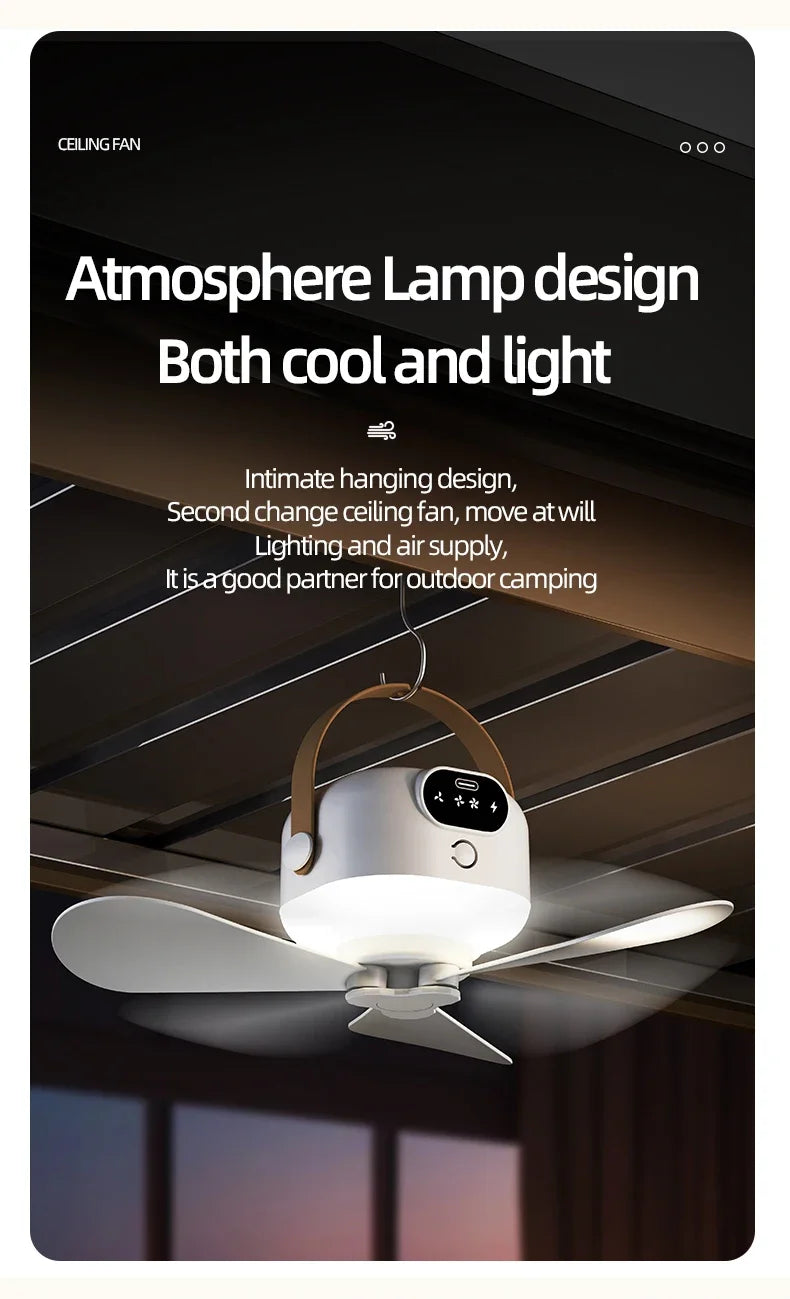 Ceiling Fan Portable Camping Tent Ceiling Canopy Fan 8000mah Rechargeable Wireless Fan Air Circulators with Remote Control Light