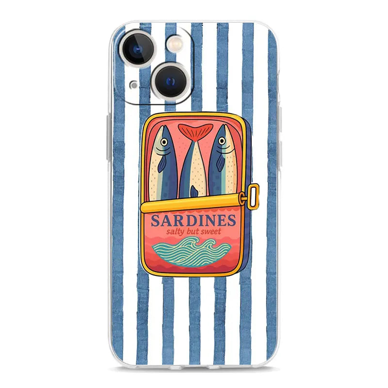 Soft TPU Transparent Phone Case Cover for iPhone 17 16 15 14 13 12 11 Pro Max 17 Air 7 8 Plus Fundas Funny Fish Sardines Laser