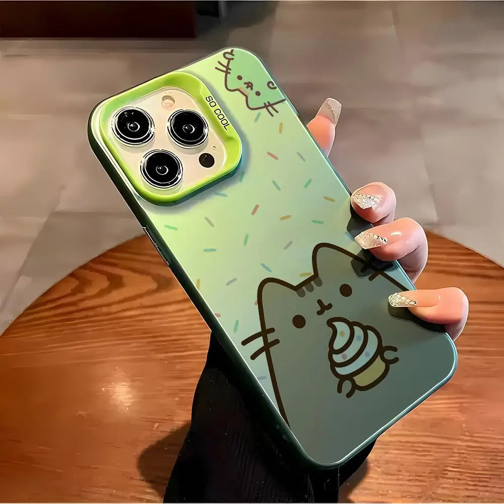 P-Pusheen Cat Phone Case FUNDA For IPhone 12 11 13 14 15 16 Max Pro Plus Mini Silver LMDaser Color Cover