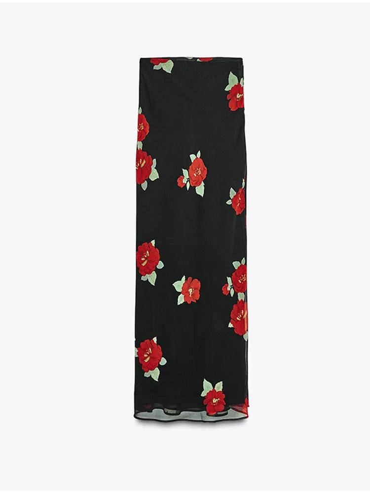 Printed Layered Pleated Top Half Skirt Women Set Sleeveless Slim Top Straight Tube Fishtail Skirts Summer Beach Vacation Suit