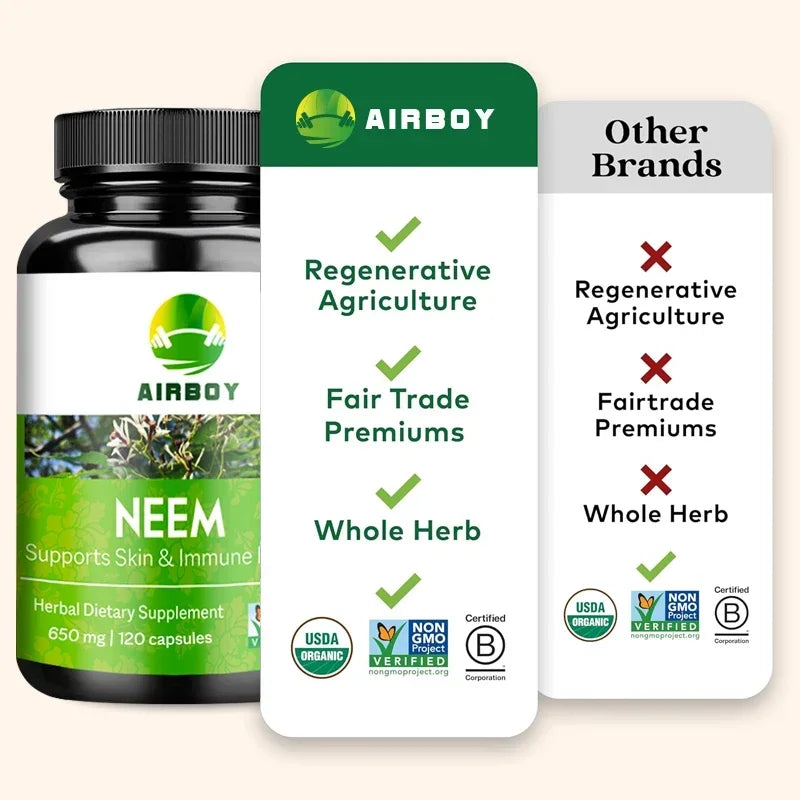 Organic Neem Supplement - Supports Skin, Immune, & Liver Health, Detox
