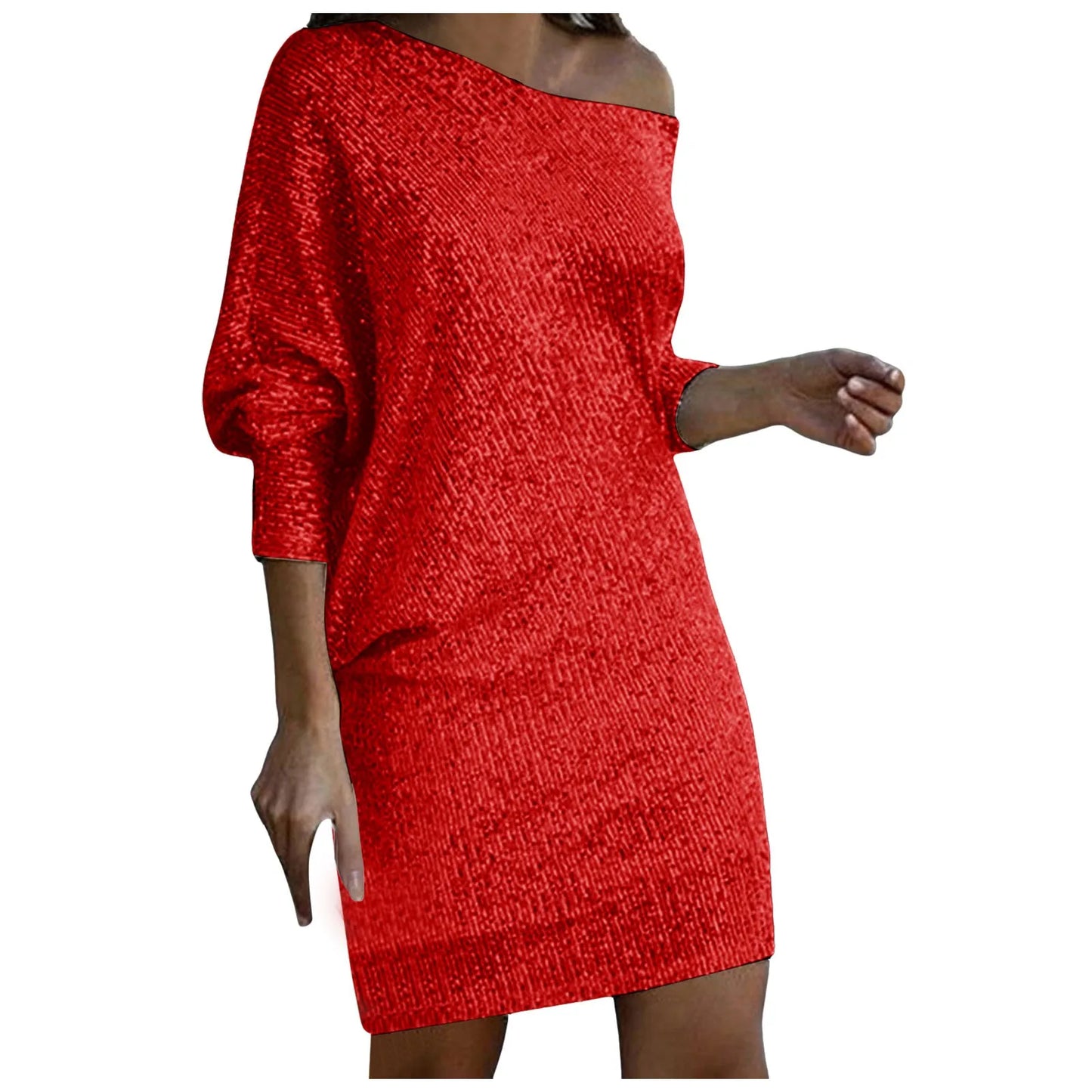 Sequined Party Dresses Women's Sexy One Shoulder Ankle Length Midi Dress Pullover Solid Color Evening Club Party Dress For Women