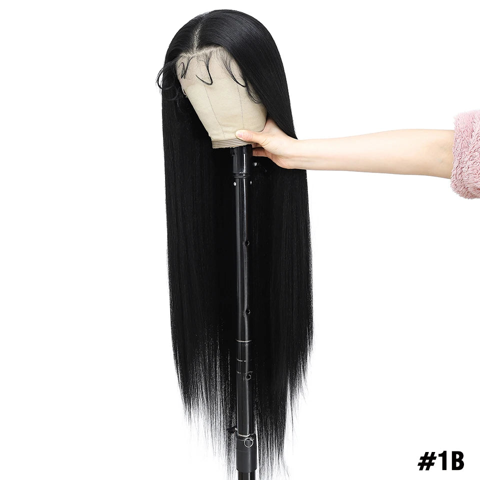 Highlight 13x6 Synthetic Lace Frontal Wigs For Women 40 Inch Long Silky Straight Lace Front Wigs High Quality American Afro Wigs