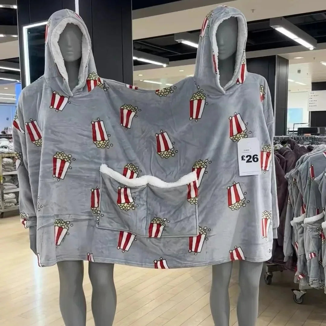 Creative Couple Matching Hooded Romper Sweatshirts Spring Summer New Style Close Knit Popcorn Print Intimate Pajamas