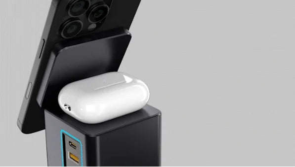 105W 6 In 1 Magnetic Wireless Charger Stand for iPhone Airpod Power Combo Tower with Retractable USB-C Cable Charger Station