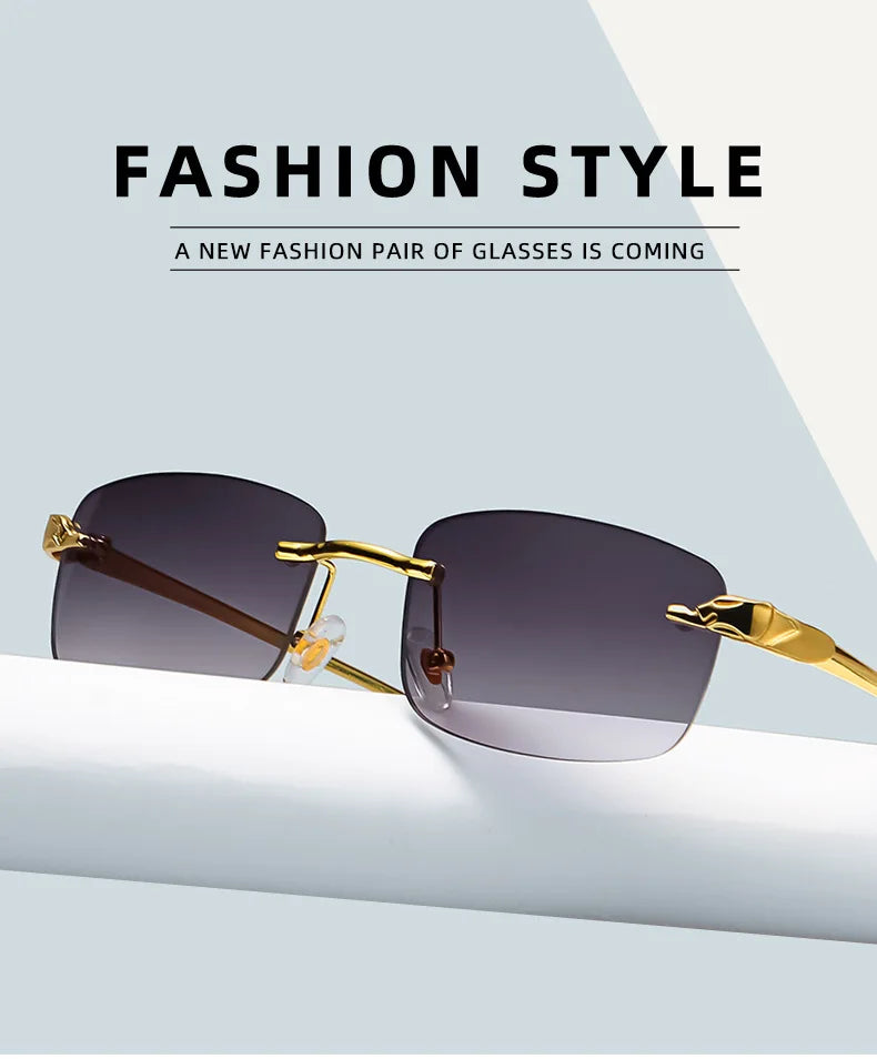 Fashion Vintage Rimless Square Sunglasses Women Men Luxury Brand Designer Popular Travel Driving Metal Small Sun Glasses
