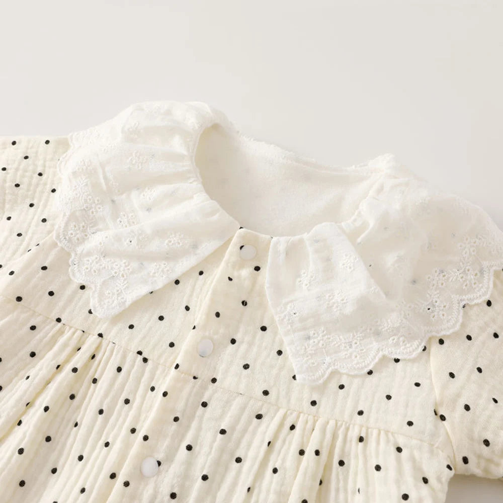 Gauze Baby Rompers Girls Floral Dot Print Peter Pan Collar Newborn Clothing Spring Autumn Infant Girl Long Sleeve Jumpsuit