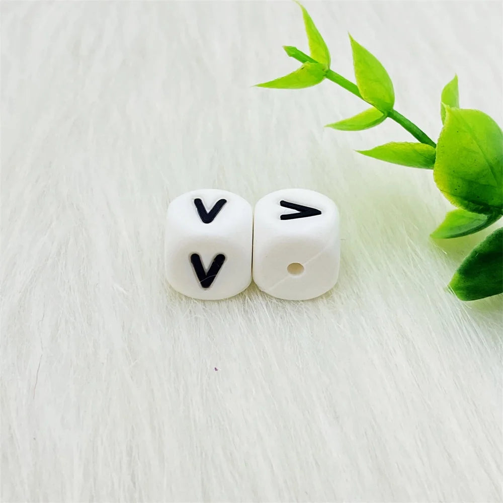 Lcmombay 12mm 200PC Letter Silicone Beads English Alphabe Beads Food Grade Silicone Chewing Beads DIY Baby Teething Toys Pendant