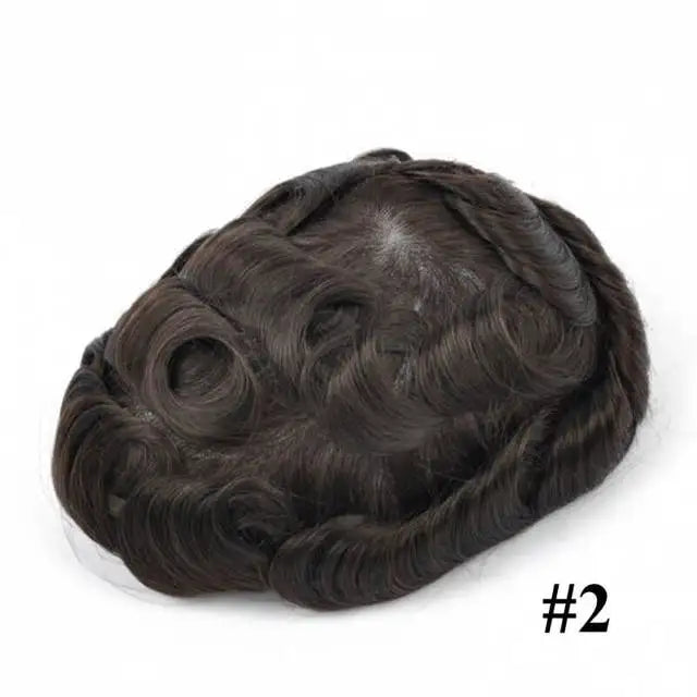 Men Toupee Lace NPU Human Hair Wig Indian Human Hair System Male Hairpiece Natural Wave Hair Pre-Plucked Hairline With Grey Hair