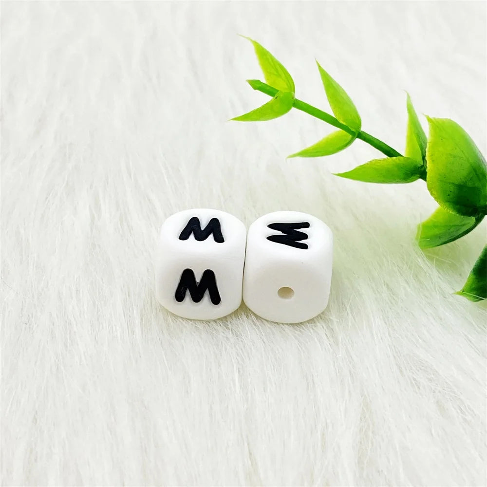 Lcmombay 12mm 200PC Letter Silicone Beads English Alphabe Beads Food Grade Silicone Chewing Beads DIY Baby Teething Toys Pendant