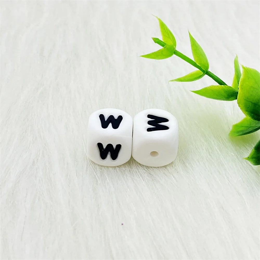Lcmombay 12mm 200PC Letter Silicone Beads English Alphabe Beads Food Grade Silicone Chewing Beads DIY Baby Teething Toys Pendant