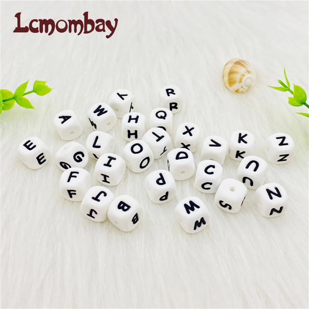 Lcmombay 12mm 200PC Letter Silicone Beads English Alphabe Beads Food Grade Silicone Chewing Beads DIY Baby Teething Toys Pendant