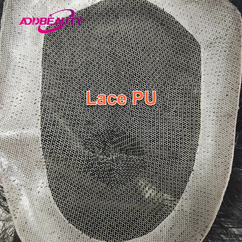 Men Toupee Lace NPU Human Hair Wig Indian Human Hair System Male Hairpiece Natural Wave Hair Pre-Plucked Hairline With Grey Hair