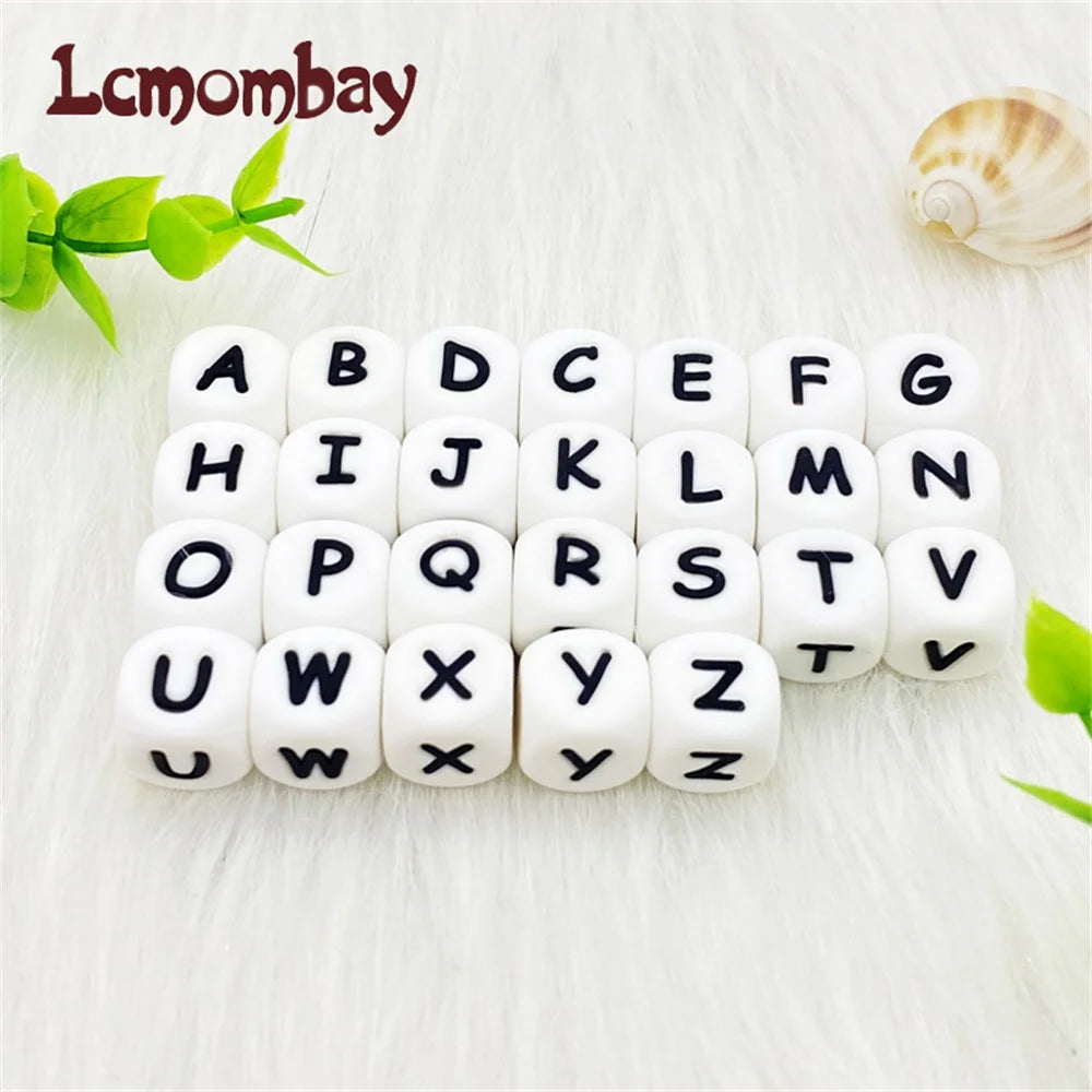 Lcmombay 12mm 200PC Letter Silicone Beads English Alphabe Beads Food Grade Silicone Chewing Beads DIY Baby Teething Toys Pendant