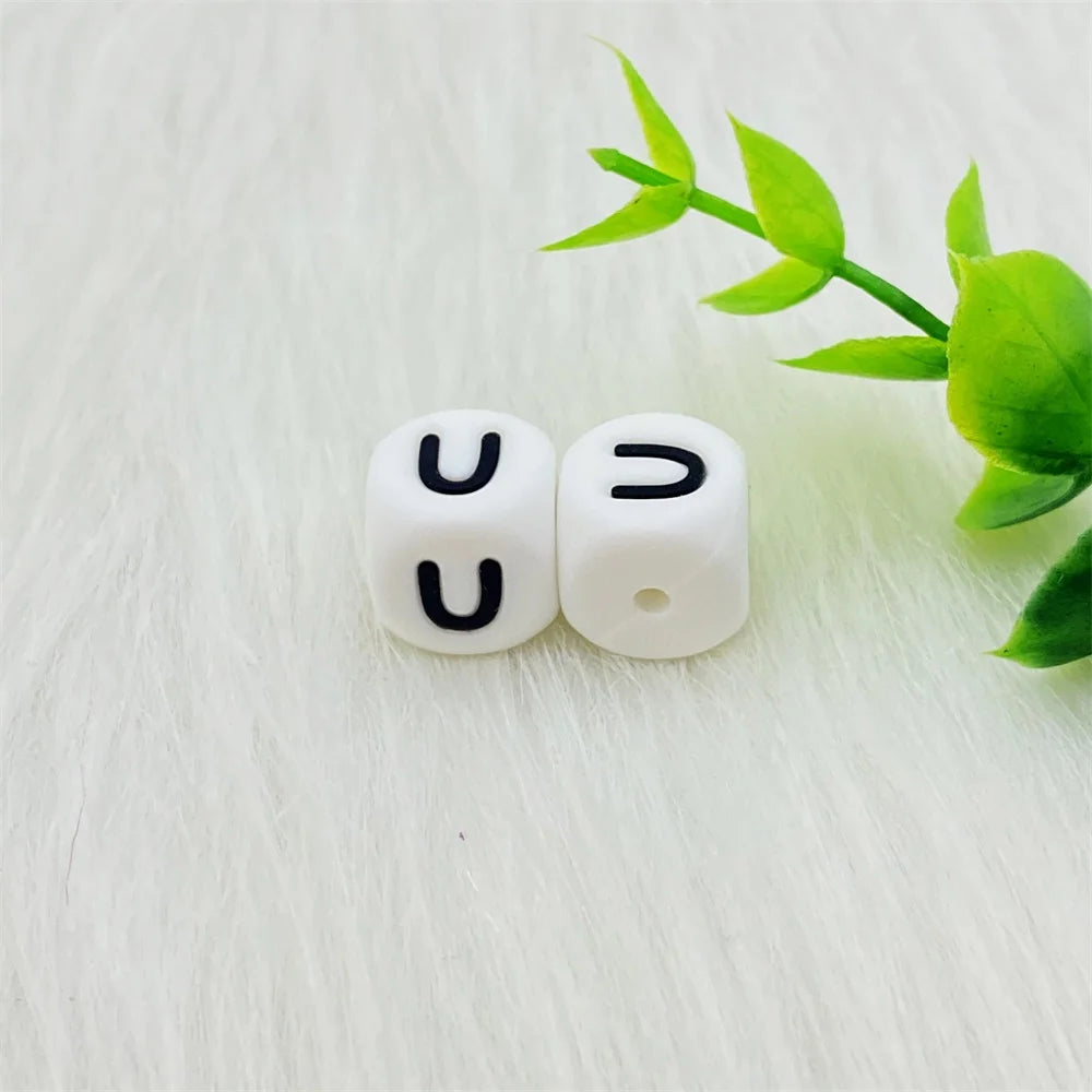 Lcmombay 12mm 200PC Letter Silicone Beads English Alphabe Beads Food Grade Silicone Chewing Beads DIY Baby Teething Toys Pendant