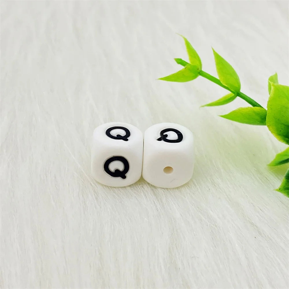 Lcmombay 12mm 200PC Letter Silicone Beads English Alphabe Beads Food Grade Silicone Chewing Beads DIY Baby Teething Toys Pendant