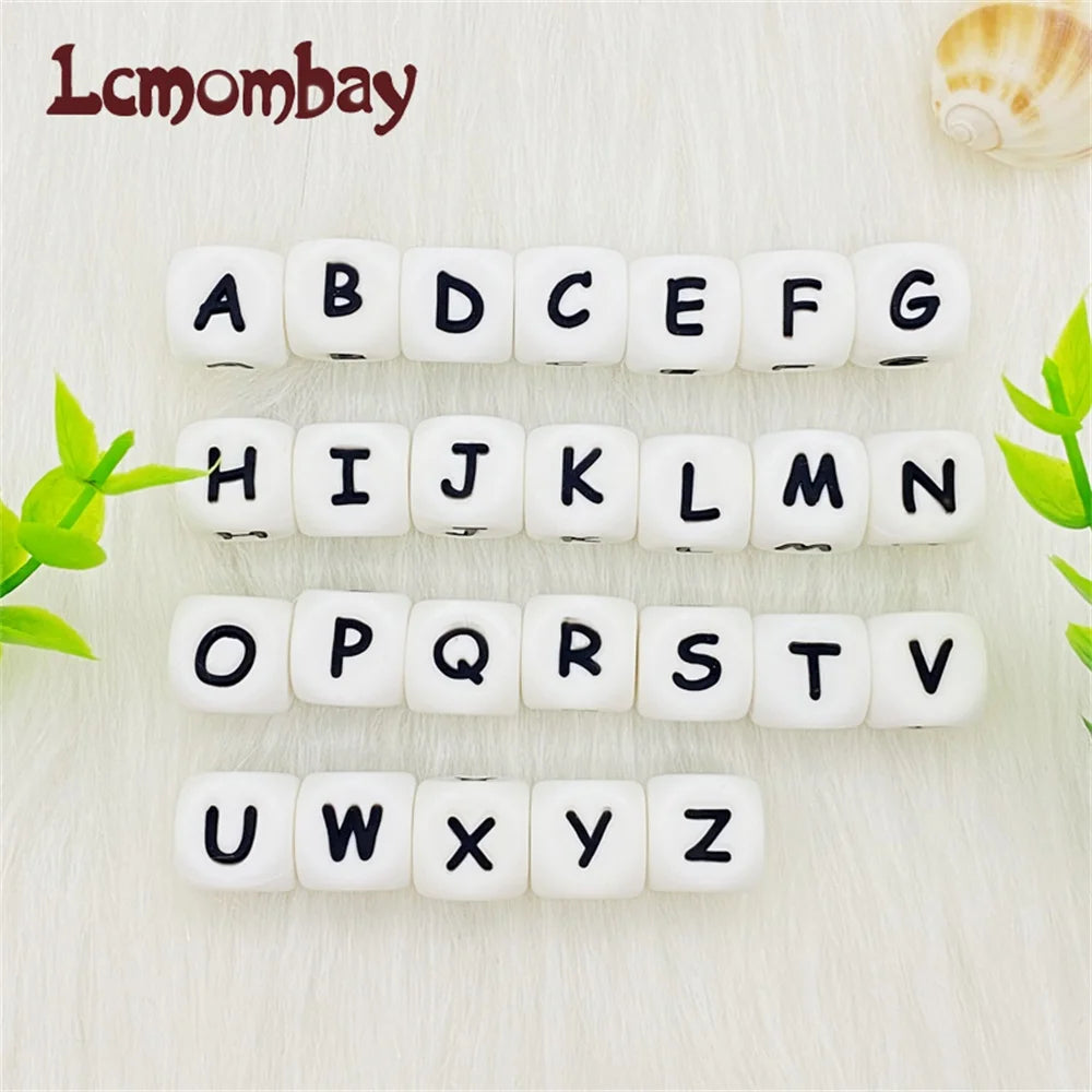 Lcmombay 12mm 200PC Letter Silicone Beads English Alphabe Beads Food Grade Silicone Chewing Beads DIY Baby Teething Toys Pendant