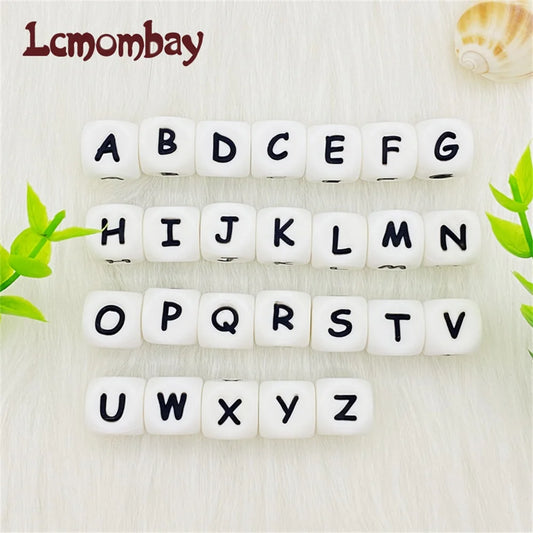 Lcmombay 12mm 200PC Letter Silicone Beads English Alphabe Beads Food Grade Silicone Chewing Beads DIY Baby Teething Toys Pendant