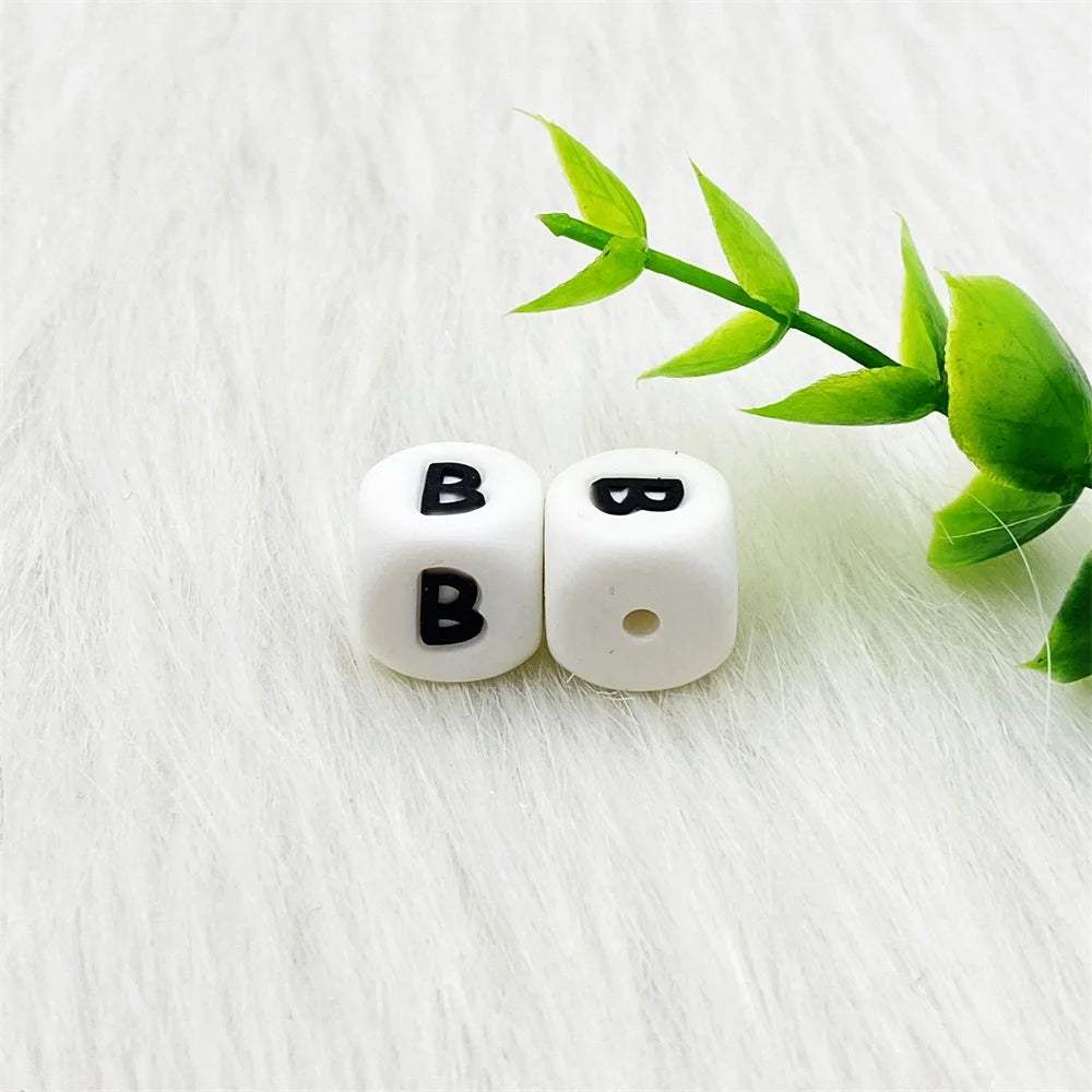 Lcmombay 12mm 200PC Letter Silicone Beads English Alphabe Beads Food Grade Silicone Chewing Beads DIY Baby Teething Toys Pendant
