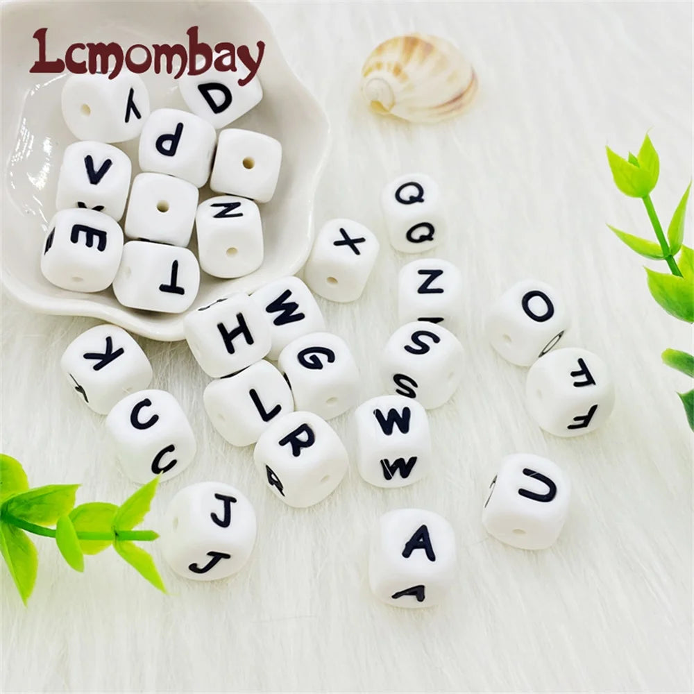 Lcmombay 12mm 200PC Letter Silicone Beads English Alphabe Beads Food Grade Silicone Chewing Beads DIY Baby Teething Toys Pendant