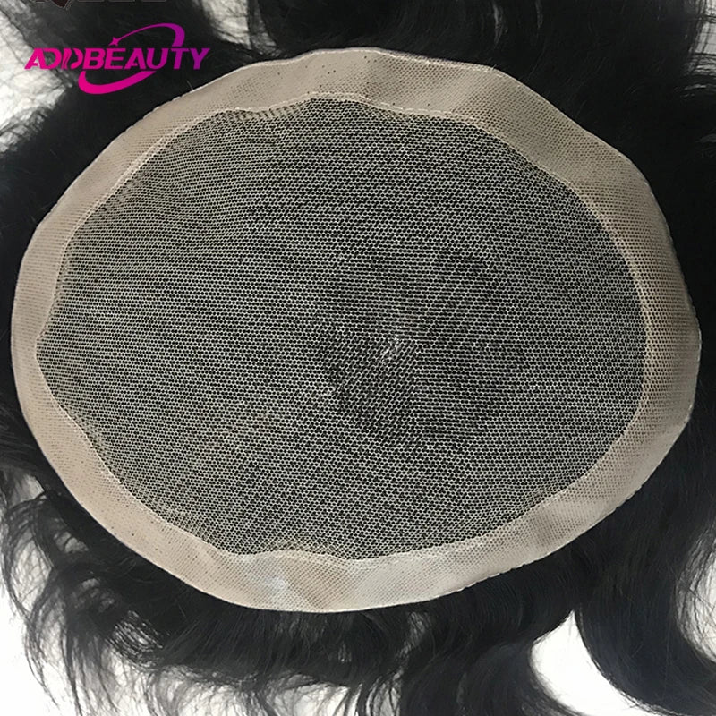 Men Toupee Lace NPU Human Hair Wig Indian Human Hair System Male Hairpiece Natural Wave Hair Pre-Plucked Hairline With Grey Hair