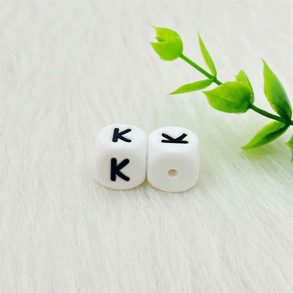 Lcmombay 12mm 200PC Letter Silicone Beads English Alphabe Beads Food Grade Silicone Chewing Beads DIY Baby Teething Toys Pendant