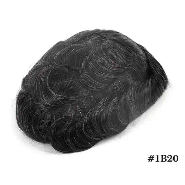Men Toupee Lace NPU Human Hair Wig Indian Human Hair System Male Hairpiece Natural Wave Hair Pre-Plucked Hairline With Grey Hair