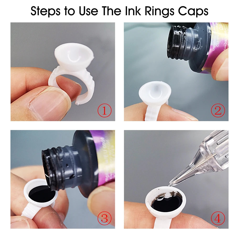 100/500/1000PCS Tattoo Rings Cups S/M/L Disposable Permanent Makeup Ring Plastic Tattoo Ink Pigment Ring for Tattoo Accessories