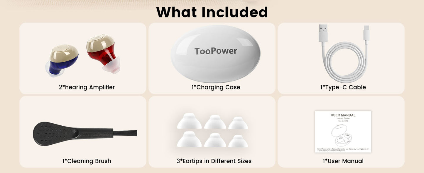 OTC Rechargeable Hearing Aid, Long Battery Life, Intelligent Noise Reduction, Excellent Comfort, Almost Invisible Hearing Aid