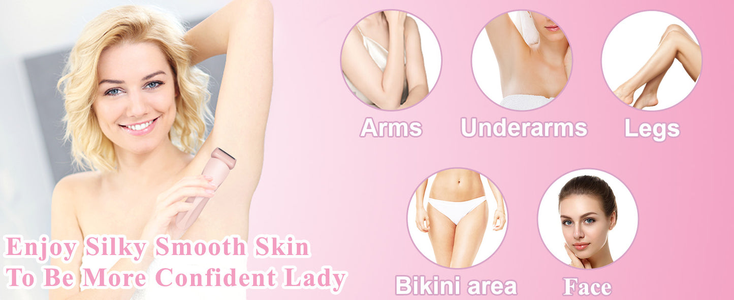 2 in 1 Lady Hair Removal Device Electric Shaver & Bikini Trimmer IPX7 Waterproof Face & Body Hair Remover for Legs Underarms